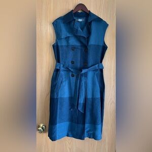 Eva Franco Anthropologie | SZ Small | Blue Linen Plaid Sleeveless Dress | NWT